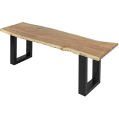 ‎Sam Скамья SAM Quintus 120 x 42 см, натуральная древесина акации, черные металлические ножки, скамья с настоящим флизелиновым краем, скамья из масси