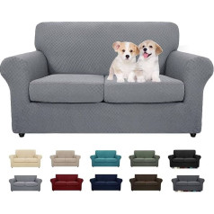 ‎Maxijin MAXIJIN Sofa Cover 2-Seater Couch Cover Stretch with Separate 2 Cushion Covers, Protective Cover Living Room Sofa Sofa Cover with Elastic Bands and Foam Rods (2 Seater, Light Grey)