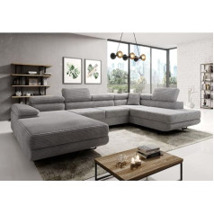 Easy4You Угловой диван Varberg Corduroy в форме U 345 x 72 x 205 см с функцией сна и контейнером для постельных принадлежностей - Диван-кровать с ящиком для по