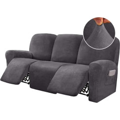 BellaHills Pack of 8 Deck Chair Sofa Covers Velvet Stretch Lounger Couch Covers for 3 Cushions Sofa Slipcovers Furniture Covers Shape Fit Individual Style Thick Soft Washable Grey