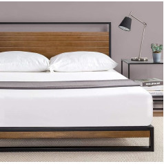 Кровать Zinus Suzanne 150 x 190 см - Высота 18 см - Каркас кровати из металла и дерева с изголовьем и деревянным держателем планок - коричневый и черный
