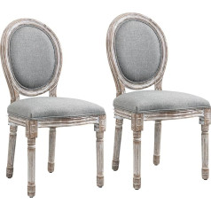 Homcom 2 обеденных стула - Кухонный стул Стул для гостиной Медальон в стиле Людовика XVI - Массивное резное дерево с патинированием - Льняной вид 