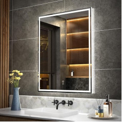 KWW 70 x 90 см светодиодное зеркало для ванной комнаты, антитуманное с регулируемой яркостью, горизонтальное/вертикальное настенное зеркало д