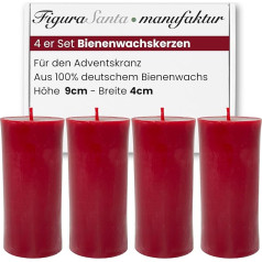 Figura Santa® Beeswax Candles Red - 4 тонкие свечи-столбика из 100% пчелиного воска Адвент-свечи Рождественские свечи Адвент-венок Набор из 4 свечей H 9,5 см x Д