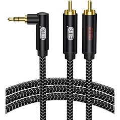 EMK RCA кабель прямоугольный угол 3,5 мм до 2RCA кабель 90 градусов RCA аудио кабель Y Splitter RCA (R&L) нейлон оплетка AUX кабель для смартфона, колонки, саун
