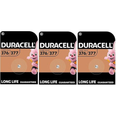 3 x Duracell 376/377 SR626 SR626SW с оксидом серебра (3 блистерные упаковки по 1 батарейке) 3 батарейки