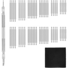 Piriuuo 56 Pieces Watch Spring Bar Tool Set, Watch Link Removal Tool Stainless Steel Handle Watchmaker Tool Set Watch Strap Tool with 2 Tips and 56 Spring Bars for Adjusting (16 - 26 mm), silver,