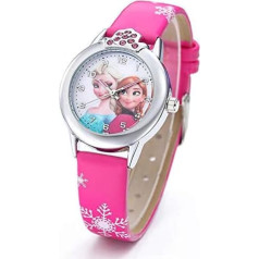 Maxpro France Girls Frozen Elsa and Anna Frozen Watch - Pink Fuchsia with Elsa and Anna Dial for Girls Pink Strap Pink Strap, розовый, Детский повседневный