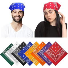 Annyswit Pack of 8/14 Bandana Women Men 55 x 55 cm Paisley Red Bandanas 8 Colours Cowboy Style Bandanas Scarf Nikki Headscarf Neckerchief Set Head Scarf Headwear Pattern Hair Scarf Neck for Head Biker
