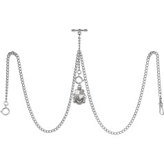 TREEWETO Цепочка для карманных часов с T-образным стержнем Общая длина 72 см Двойной Альберт T-образный стержень Цепочка для карманных часов с ан