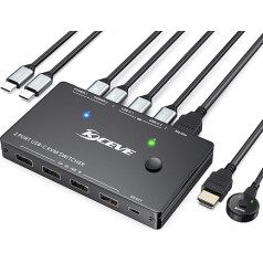 KVM-переключатель USB Type-C 4K @ 60Hz, MLEEDA USB C Switch для 2 частей ПК, 1 монитора и 4 USB-устройств, совместим с Thunderbolt 3, с возможностью доставки питания 100 Вт,