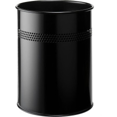 Прочная металлическая круглая корзина для мусора объемом 15 литров с перфорацией 30 мм, черная
