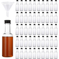 50 штук 50 мл бутылок для ликера, пустые пластиковые бутылки с алюминиевой крышкой и прозрачной воронкой, многоразовые, прозрачные, бутылки д