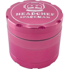 Headchef Spaceman Premium Quality Metal Herb Grinder with Laser Cut Ultra Sharp Teeth and Strainer Scraper Version 2 - 4 Piece Grinder 55mm (Starburst Pink)