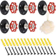 BTSKY Pack of 5 Vintage Industrial Iron Pipe Coat Hooks - Wall Mounted Retro Pipe Hooks with Red Handle, Hanger Holder for Hanging, Storage Rack for Bathrobe, Towel, Bag,