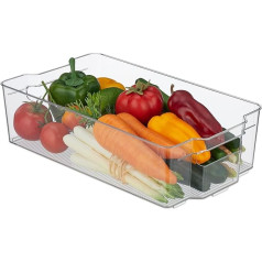 Органайзер для холодильника Relaxdays, хранение продуктов, В x Г: 10 x 38 x 21 см, ящик для холодильника с ручкой, прозрачный