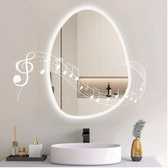 Зеркало для ванной комнаты с подсветкой, 50 x 68 см Зеркало для ванной комнаты с Bluetooth, сенсорный выключатель, 3 цвета подсветки, затемнение, ан