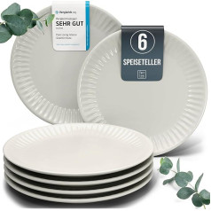 PURE LIVING INTERIOR DESIGN Hygge Series 6 x Large Stoneware Plates - Dinner Plates Dishwasher, Microwave, Scratch-Resistant - Crockery Set for 6 People, Dinner Plates - Elegant Grooved Crockery in
