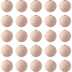 Craftdady 200pcs 25mm Natural Round Waxed Wooden Loose Beads Wooden Spacer Beads Flower White for Handmade Decoration Jewelry Making 6-7mm Hole