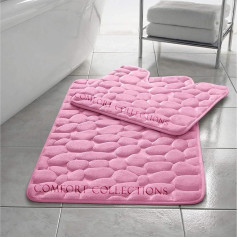 Memory Foam Pebbles Bath Mat Set 2 Pieces Soft Absorbent Non-Slip Bathroom Mat Set 50x80cm Pedestal Mat (50x40cm)