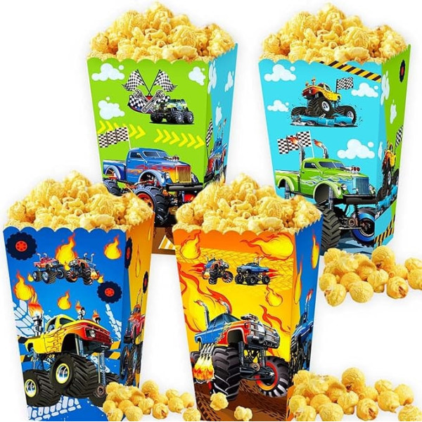 Roaring Good Time Monster Truck Party Popcorn Boxen Gastgeschenke Taschen Süßigkeiten Leckereien Taschen für Smash und Crash Dekoration Monster Truck Party Supplies Derby Geburtstag Dekorationen