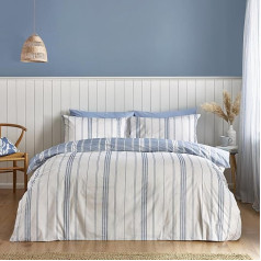 Catherine Lansfield Harbour Stripe Reversible Duvet Cover Set With Pillow Cases King Blue