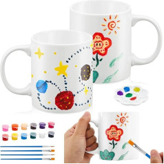 Geiserailie Набор из 2 чашек для росписи Набор чашек для росписи Набор чашек для росписи Керамический набор для росписи с 2 чашками для росписи и 1