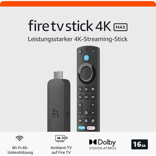 Потоковое устройство Amazon Fire TV Stick 4K Max, поддержка Wi-Fi 6E, Ambient Experience