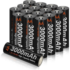 Аккумуляторные батареи AA, 16 штук, 3000 мАч Mignon AA с высокой емкостью, NI-MH 1,2 В AA, предварительная зарядка, низкий саморазряд с возможностью хране