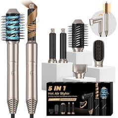 UKLISS 5 в 1 Airstyler Ion Hair Dryer Hot Air Curling Iron Automatic Hot Air Brush Thermal Brush Hairstyler Multistyler Ion Hair Dryer Styling Brushes Hair Styler Gift Set for Women, Gold
