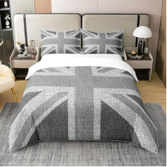 Loussiesd United 135 x 200 cm Zipperdom Flag Union Jack Duvet Cover Set 100% Cotton Grey UK Flag Bed Linen Set 100% Cotton for Children Adults Geometric Down Alternative Soft 135 x 200 cm