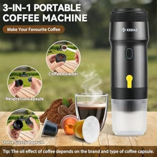Портативная эспрессо-машина, электрическая эспрессо-машина с самонагревом, USB и автомобильным зарядным устройством, мини-кофемашина с кап