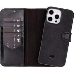 Кожаный чехол, совместимый с iPhone 16 Pro Max с диагональю 6,9 дюйма Съемный чехол (2-в-1) с прорезями для карт Подходит для аксессуаров MagSafe (черный)