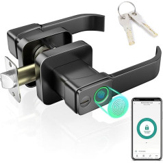 FITNATE Fingerprint Door Knob, Smart Biometric Door Lock Fingerprint Door Knob with App Control, User Management Management, Touch to Open Button for Bedroom, Home, Hotel, Office, Black