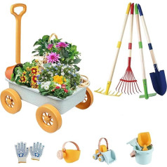 Набор садовых инструментов для детей, игрушка для копания на заднем дворе с тачкой, металлическая лопата, грабли, грабли для листьев, игруш