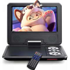 WOLFANG 9,5-дюймовый портативный DVD-плеер для детей в автомобиле с 7,5-дюймовым поворотным экраном HD, стереодинамиками, аккумулятором на 6 часов р