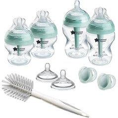Tommee Tippee Advanced Anti-Colic Newborn Baby Bottle Starter Kit, медленно текущая соска, похожая на грудную, и уникальная антиколиковая система вентиляции, разные раз