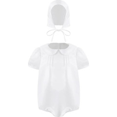 inhzoy Baby Girl Christening Outfit Short Sleeve Satin Romper and Hat Set of 2 Newborn Baby Clothing Set for Christening Wedding Birthday