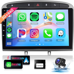 Hodozzy Carplay/Android автомобильное радио для Peugeot 408/308/308 SW 2007-2015 с Sat Nav, 9-дюймовый сенсорный экран с Mirror Link/WiFi/GPS/RDS/FM/Bluetooth/USB + камера заднего хода, сер