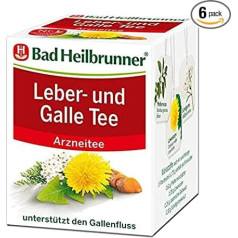 Bad Heilbrunner Liver & Gall Tea - лечебный чай в фильтр-пакетах - листья мяты, одуванчик, яванская куркума, тысячелистник - поддерживает отток желчи (6 x 8 фи