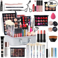 Профессиональные наборы для макияжа, MKNZOME 36-Piece Vanity Case Make-Up Set Women's Makeup Set Makeup Palettes Cosmetic Eyeshadow Lip Gloss Birthday Christmas Gift Set