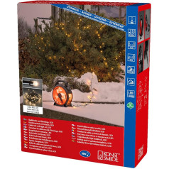Konstsmide 3836-107 Micro LED Fairy Lights with Cable Reel, черный/красный, 600 теплых белых диодов, 30 В уличный трансформатор, 6 Вт, черный мягкий кабель