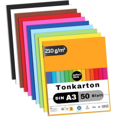 perfect ideaz DIN A3 Цветная строительная бумага / бумага для рукоделия, листы с протравкой, 10 разных цветов, 210 г/м², картонная бумага, картон для рис