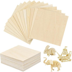 Упаковка из 20 деревянных фанерных панелей, 100 x 100 x 1,5 мм тонкая фанерная доска, панели из бальзы, нешлифованная доска из липы, деревянная пла