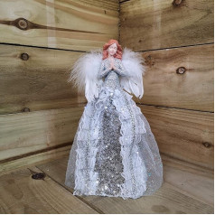 Premier Рождественский ангел с перьевыми крыльями серебро 28 см