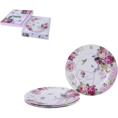 Набор тарелок для торта London Boutique, фарфор Fine China, роза-птица-бабочка