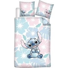 Детский двусторонний пододеяльник Stitch Flowers 135 x 200 см + наволочка 80 x 80 см, 52% хлопок 48% полиэстер