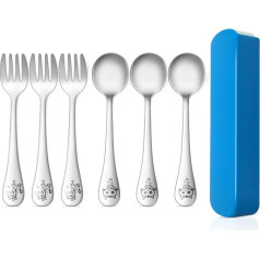 HaWare Kids Cutlery 6 Piece Stainless Steel Cutlery Set for Toddlers Includes 3 Forks, 3 Spoons, Cutlery Case, Camping, Mirror Finish and Dishwasher Safe (Silver)