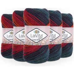 Пряжа для ручного вязания LaVita Cotton Batik, упаковка 5, %60 хлопок, 40% акрил, 1 клубок 100 г, 220 м Пряжа Taka (CB01)