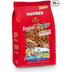 Huober Organic Pretzel Children, маленькие крендельки из биодинамически выращенной спельты, без соли, без пальмового жира, Demeter, 125 г (упаковка из 10)